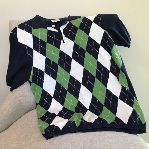 STEVE & BARRY ALL-AMERICAN - 2 Boys Argyle Blue & Green Short Sleeve Sweaters - Picture 1 of 14